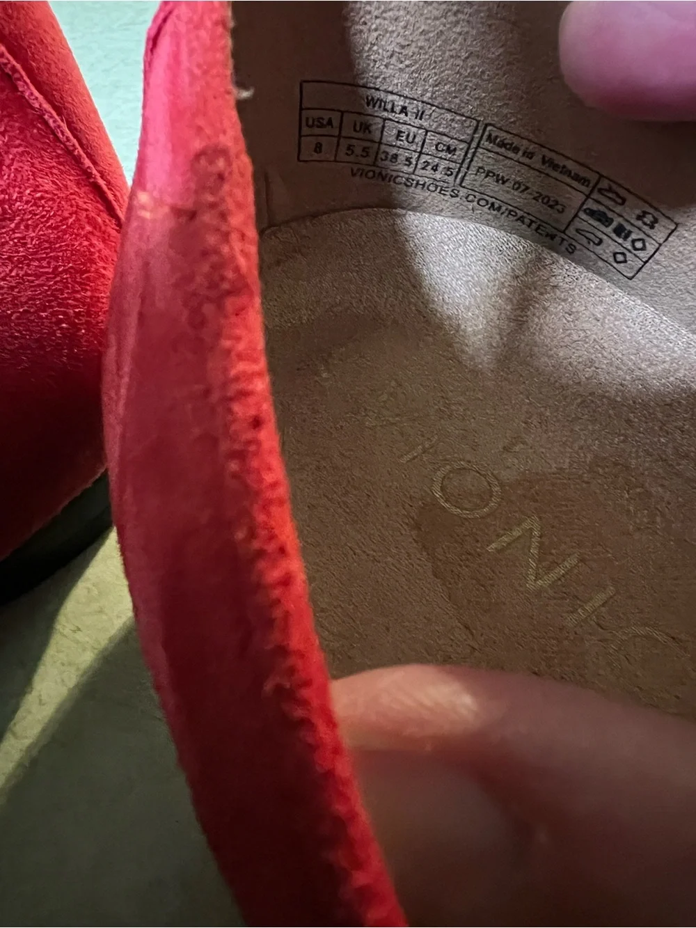 Vionic Willa red suede slip on loafers in size 8. Great shape.
